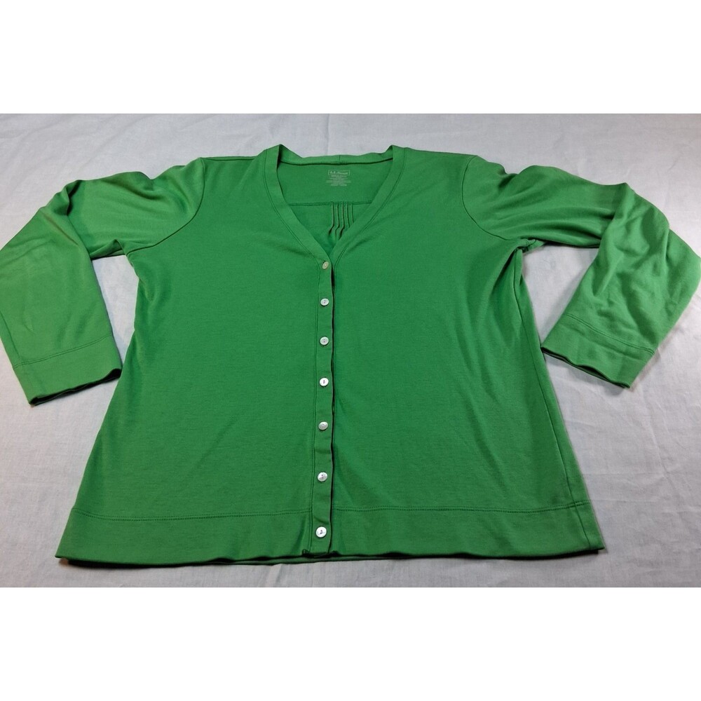 LL Bean L/S Soft 100% Supima Cotton Button Front Knit Cardigan Green Size M EUC